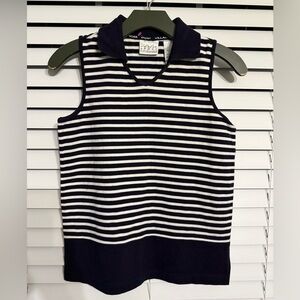 #8)  Villager navy and white strapped top Size M-Petit